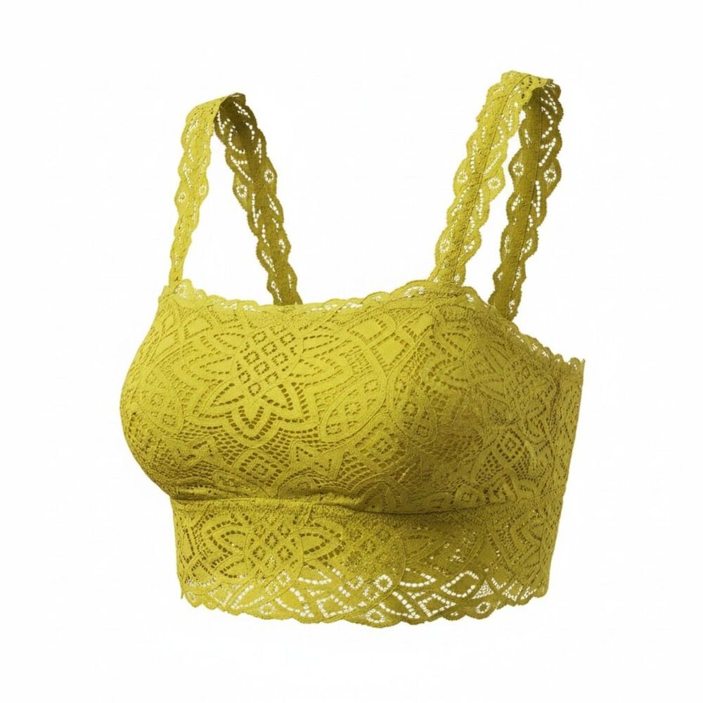 Aerie Chartreuse Boho Lace Longline Bralette Size Small Removable Straps